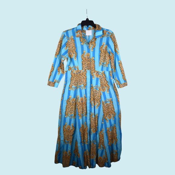 Tuckernuck Guadalupe Dress Size Medium Blue Striped Luciana Tibet Tiger Maxi - Picture 5 of 15